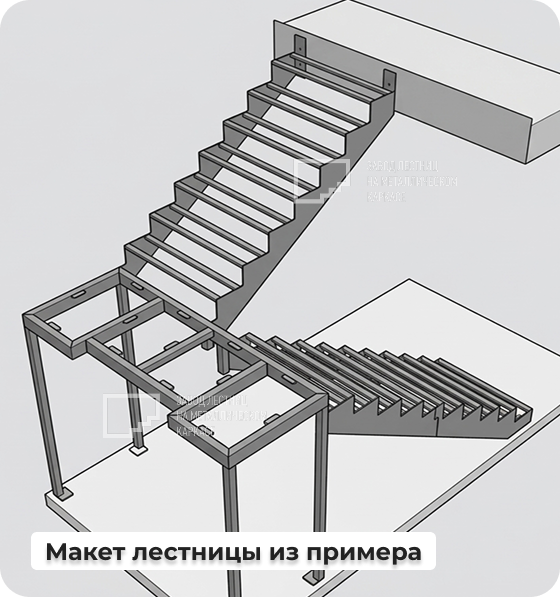 Макет лестницы - верхний марш. площадка, нижний марш