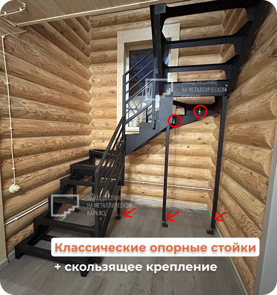 Металлическая лестница в дом из оцилиндрованного бруса